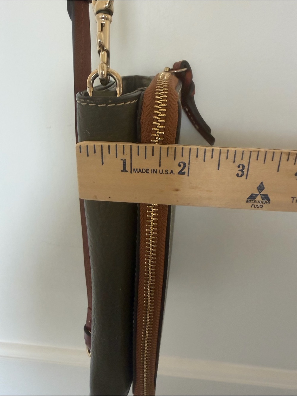 Dooney & Bourke Olive Pebbled Leather Crossbody with Brown Trim - Picture 14 of 15